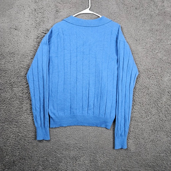Raffi Cashmere Blue‎ Ribbed Collared Sweater Men's L 52 - Picture 6 of 7